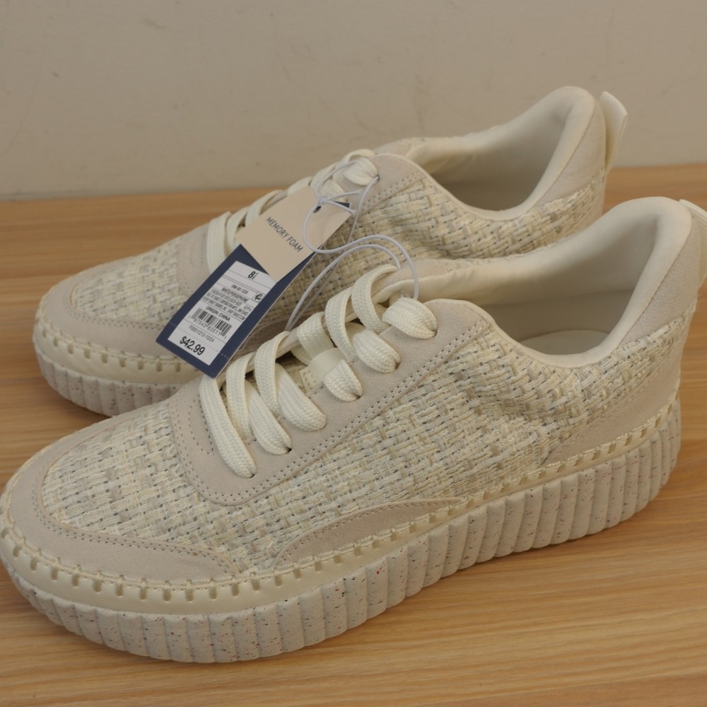 Chunky Platform Sneakers Womens 8.5 Cream Boho UNIVERSAL THREAD Memory Foam NEW - Picture 1 of 11